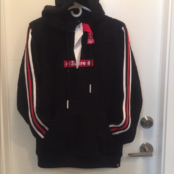 Black Sherpa Fleece Hoodie NWT Sz M - Picture 1 of 11